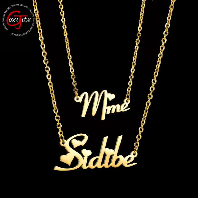 Goxijite 2 Layer Name Necklace Stainless Steel Pendant Gift Jewelry