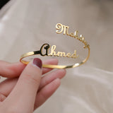 Personalized Double Name Bangle Bracelet Women Adjustable Nameplate