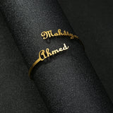 Personalized Double Name Bangle Bracelet Women Adjustable Nameplate
