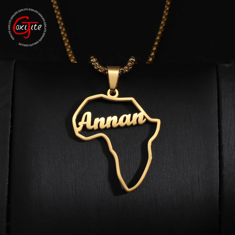 Goxijite Africa Map Name Necklace for Women Stainless Steel