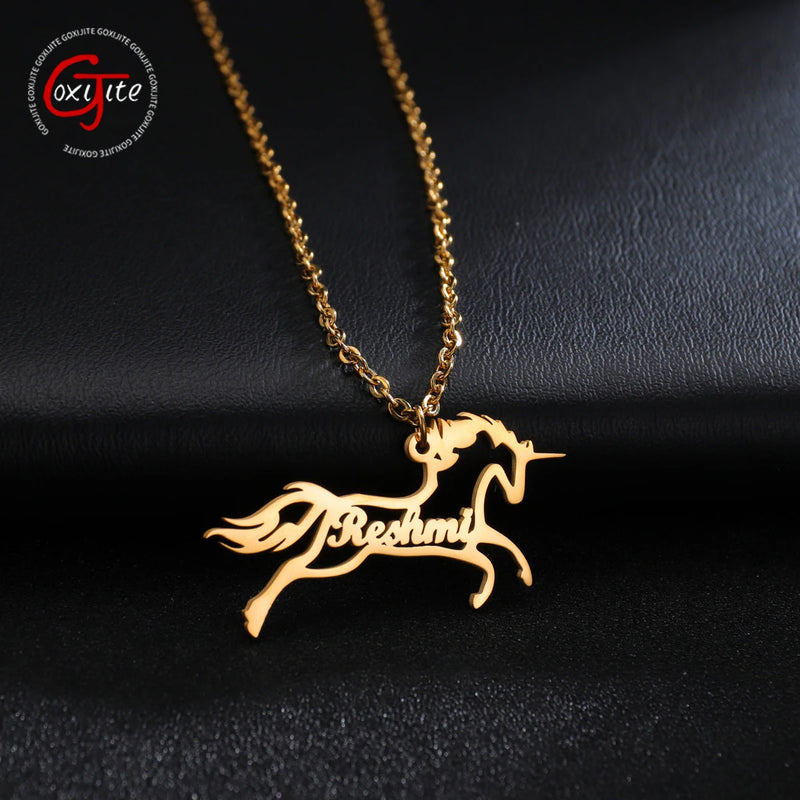 Personalized Unicorn Name Necklace for Girls Zodiac Horse Stainless Steel Name