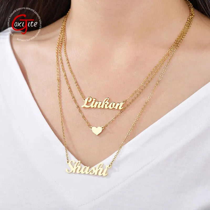 Goxijite Personalized Heart Multilayer Name Necklace