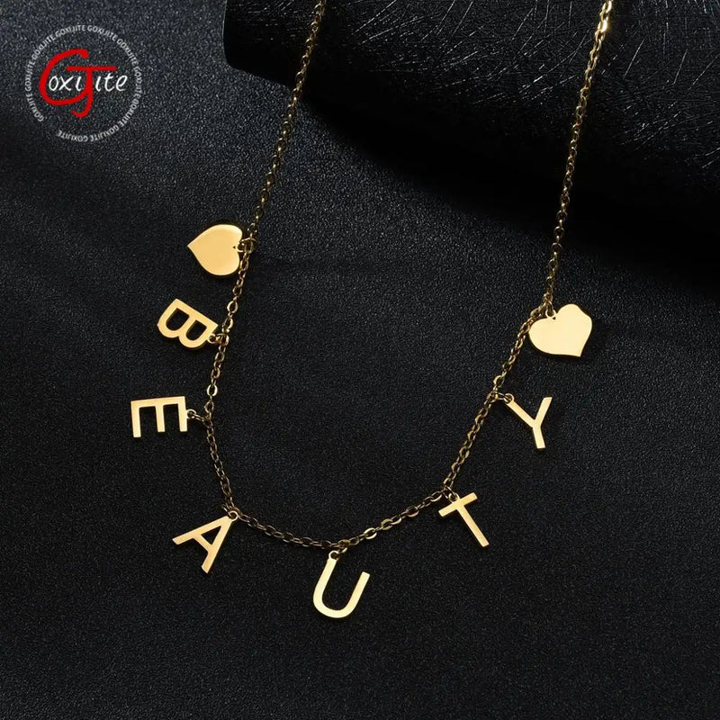 Goxijite Personalized Name Heart Necklace Initial Letter Choker Stainless Steel