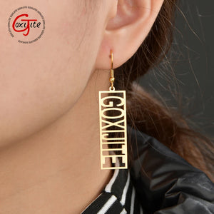 Personalized Vertical Name Square Earring For Women Stainless Steel Jewelry