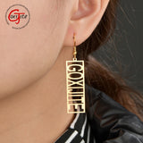 Personalized Vertical Name Square Earring For Women Stainless Steel Jewelry
