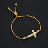 Cross Stone Bracelet Women Girls Stainless Steel Adjustable Bracelets Blessing