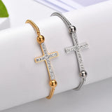 Cross Stone Bracelet Women Girls Stainless Steel Adjustable Bracelets Blessing