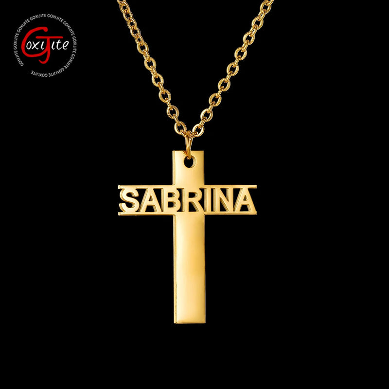 Goxijite Name Cross Necklace Personalized Nameplate Fashionable Necklaces