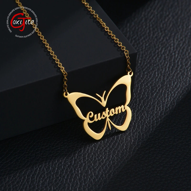 Personalized Hollow Butterfly Name Choker Necklace for Women Girls