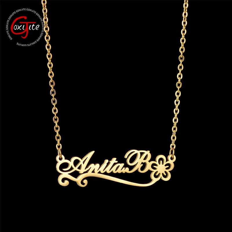 Goxijite Personalized Cursive Script Flower Name Necklace