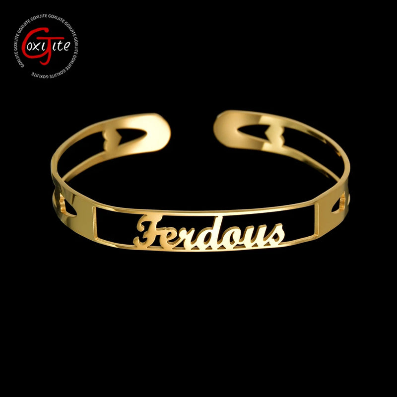 Personalized Heart Name Bangle Bracelet Stainless Steel Jewelry