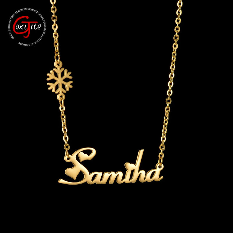 Goxijite Name Necklace With Snowflake Stainless Steel Letter Choker