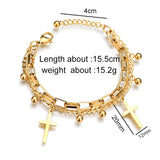 Women Double Layer Cross Bracelet Stainless Steel Charming Party Jewelry Gift