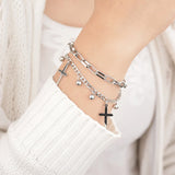 Women Double Layer Cross Bracelet Stainless Steel Charming Party Jewelry Gift