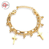 Women Double Layer Cross Bracelet Stainless Steel Charming Party Jewelry Gift