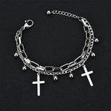 Women Double Layer Cross Bracelet Stainless Steel Charming Party Jewelry Gift