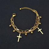 Women Double Layer Cross Bracelet Stainless Steel Charming Party Jewelry Gift
