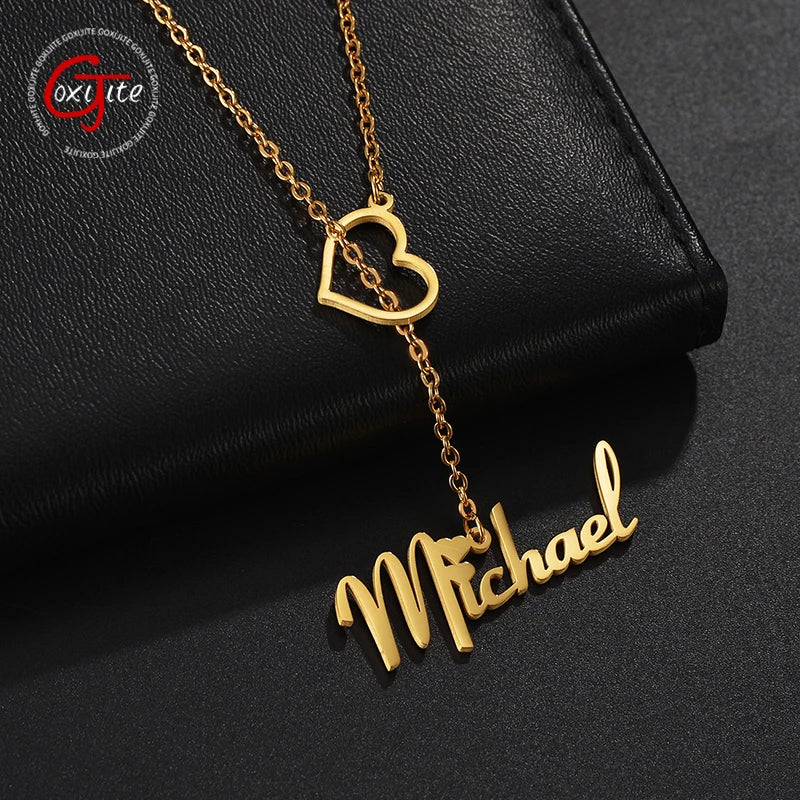 Goxijite Stainless Steel Heart Nameplate Necklace for Women - Gift