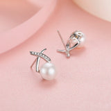 Grace 925 Silver Cross Pearl Stud Earrings Women Kids Jewelry