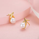 Grace 925 Silver Cross Pearl Stud Earrings Women Kids Jewelry