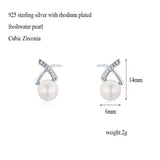 Grace 925 Silver Cross Pearl Stud Earrings Women Kids Jewelry