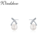 Grace 925 Silver Cross Pearl Stud Earrings Women Kids Jewelry
