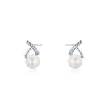 Grace 925 Silver Cross Pearl Stud Earrings Women Kids Jewelry