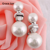 Grace Jun 2 Colors Double Simulated Pearl Clip on Earring 8mm&12mm
