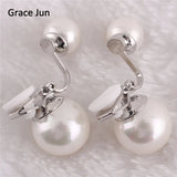 Grace Jun 2 Colors Double Simulated Pearl Clip on Earring 8mm&12mm