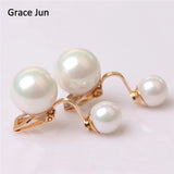 Grace Jun 2 Colors Double Simulated Pearl Clip on Earring 8mm&12mm