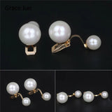 Grace Jun 2 Colors Double Simulated Pearl Clip on Earring 8mm&12mm