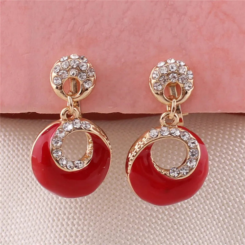 Grace Jun 4 Colors Rhinestone Enamel Clip-on Earrings