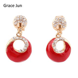 Grace Jun 4 Colors Rhinestone Enamel Clip-on Earrings