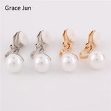 Grace Simulated Pearl Clip On Earrings for Women Wedding Bridal Bijouterie