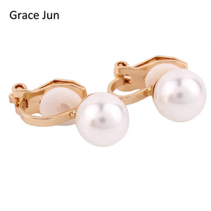 Grace Simulated Pearl Clip On Earrings for Women Wedding Bridal Bijouterie