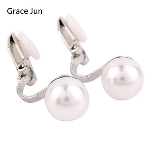 Grace Simulated Pearl Clip On Earrings for Women Wedding Bridal Bijouterie