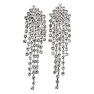 Grace Jun Bridal Crystal Rhinestone Tassel Clip Earring