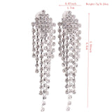Grace Jun Bridal Crystal Rhinestone Tassel Clip Earring