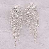Grace Jun Bridal Crystal Rhinestone Tassel Clip Earring