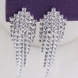 Grace Jun Bridal Crystal Rhinestone Tassel Clip Earring
