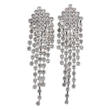 Grace Jun Bridal Crystal Rhinestone Tassel Clip Earring