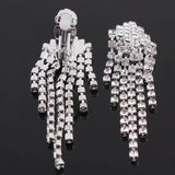 Grace Jun Bridal Crystal Rhinestone Tassel Clip Earring
