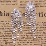 Grace Jun Bridal Crystal Rhinestone Tassel Clip Earring