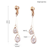 Korea Style CZ Double Water Drop Shape Clip on Earrings Non Piercing