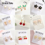 Korea Style Flower Rabbit Butterly Enamel Clip on Earrings for Girls