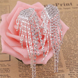 Big Heart Tassel Clip Earrings Rhinestone Chandelier Jewelry