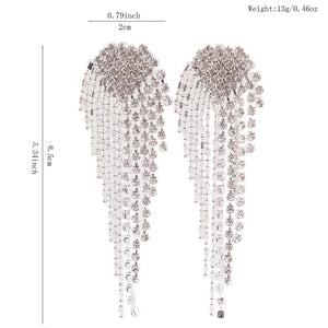 Big Heart Tassel Clip Earrings Rhinestone Chandelier Jewelry