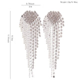 Big Heart Tassel Clip Earrings Rhinestone Chandelier Jewelry