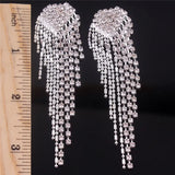Big Heart Tassel Clip Earrings Rhinestone Chandelier Jewelry