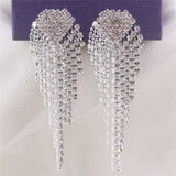 Big Heart Tassel Clip Earrings Rhinestone Chandelier Jewelry